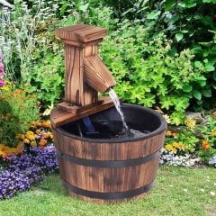 Outsunny Garden Wooden Barrel Electric Pump Fountain 27x37Hcm - Brown - 844-216V01
