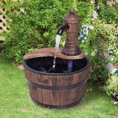 Outsunny Fir Wood Barrel Pump Fountain with Flower Planter 27x37Hcm - Brown - 844-217V01