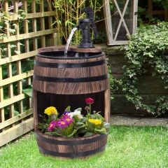 Outsunny Fir Wood Barrel Pump Fountain with Flower Planter 32x58.5Hcm - Brown - 844-218V01