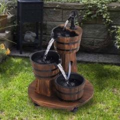 Outsunny Fir Wood 3 Barrel Water Fountain with Electric Pump - Brown - 844-271V70