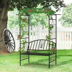Outsunny Steel Frame Outdoor Garden Arch w/ 2-Seater Bench Flower Climber Black - 844-283