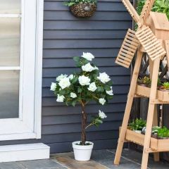 Outsunny Rose Tree Artificial Plant - 900mm - White & Green - 844-340WT