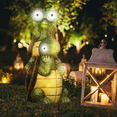 Outsunny Vivid 2 Tortoises Garden Statue with Solar LED Light - Green - 844-665V00MX