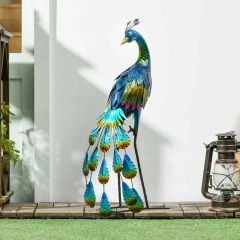 Outsunny Steel Peacock Garden Statue - Blue - 844-749V00MX