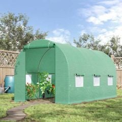 Outsunny 4.5m x 2m Walk-in Large Tunnel Greenhouse with Roll-Up Door / Windows - Green - 845-016