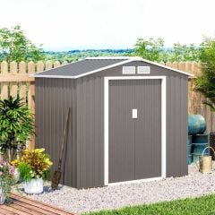Outsunny 7 x 4ft Lockable Metal Garden Storage Shed with Air Vents - Grey - 845-030GY