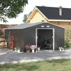 Outsunny 13 x 11ft Galvanized Steel Garden Shed with Foundation - Grey - 845-031V01