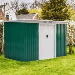 Outsunny 4.2 x 9ft Corrugated Steel Garden Shed & Foundation - Green - 845-032