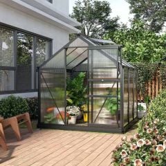 Outsunny 6 x 6ft Aluminium Large Walk-In Poly Greenhouse with Slide Door - Grey & Clear - 845-058GY