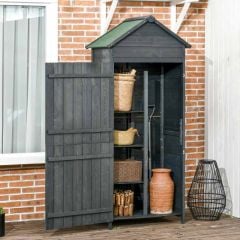 Outsunny 4-Tier Garden Wooden Storage Shed with 3 Shelves & 2 Doors - Grey - 845-063V01GY
