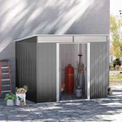 Outsunny 9 x 6ft Metal Garden Storage Shed with Tilted Roof & Ventilation - Grey - 845-174V01GY