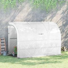 Outsunny Walk-In Greenhouse with 3-Tier Shelves & Zippered Doors - White - 845-302V01