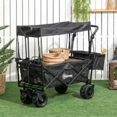 Outsunny Folding Garden Trolley With Canopy - Black - 845-327V02BK