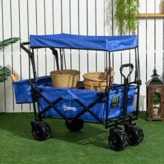 Outsunny Folding Garden Trolley With Canopy - Blue - 845-327V02BU