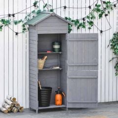 Outsunny Garden Wooden Shed Utility Storage 82W x 49D x 189Hcm - Grey - 845-352
