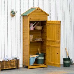 Outsunny Garden Wooden Storage Shed with 3 Shelves and 2 Doors - 191.5cm x 79cm x 49cm - Natural Wood Effect - 845-352V01