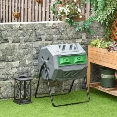 Outsunny 160 Litre Dual Rotating Garden Compost Bin - Grey - 845-490GY
