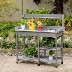 Outsunny Garden Potting Table with Metal Tabletop & Shelves - Grey - 845-541