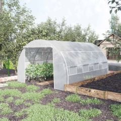 Outsunny 4x3x2m Steel Walk-In Polytunnel Greenhouse with Reinforced Cover - White - 845-612V01WT