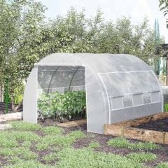Outsunny 3 x 2m Walk In Steel Polytunnel Greenhouse with Zippered Door & 6 Windows - White - 845-612V02WT