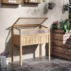 Outsunny 2-IN-1 Wooden Cold Frame Greenhouse with Elevated Garden Planter / Bed - Natural - 845-655ND