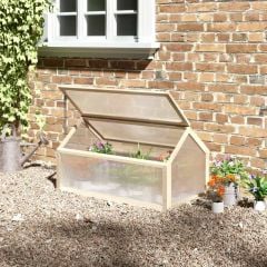 Outsunny Cold Frame Wooden Greenhouse with Openable Top Cover 49.5H x 90L x 52Wcm - Natural - 845-671ND