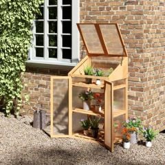 Outsunny Wooden Greenhouse Cold Frame with Openable Lid & Double Door 70L x 50W x 120Hcm - Brown - 845-672BN
