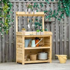 Outsunny Garden Potting Bench with Galvanized Metal Tabletop & Storage Shelves - Brown - 845-688