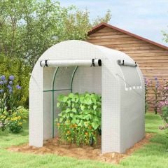 Outsunny Walk In Greenhouse With Roll-Up Window And Door - White - 845-775V00WT