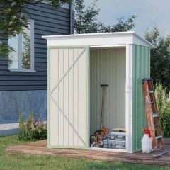 Outsunny Lean-to Metal Garden Shed with 2-Tier Adjustable Shelf - Green and White - 845-840V00YG