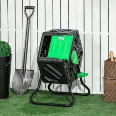 Outsunny 65 Litre Single Rotating Garden Compost Bin - Green & Black - 845-914V00BK