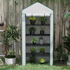 Outsunny 5 Tier Mini Greenhouse With Roll-Up Door And Wire Shelves - 845-937V00WT
