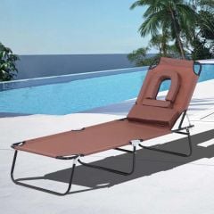 Outsunny Reclining Sun Lounger With Pillow - Brown - 84B-002