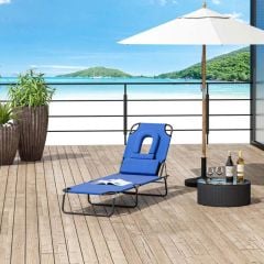 Outsunny Reclining Sun Lounger With Pillow - Blue - 84B-002BU
