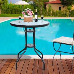 Outsunny Round Bistro Table with Glass Table Top - 600mm - Black - 84B-147