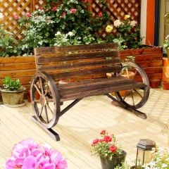 Outsunny  2 Seater Wooden Wagon Wheel Garden Bench - Brown - 84B-183