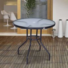 Outsunny Round Bistro Table with Parasol Hole & Rippled Glass Table Top - 800mm - Black - 84B-309