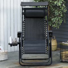 Outsunny Reclining Sun Lounger With Sun Shade - Black - 84B-388BK
