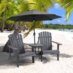 Outsunny Wooden Outdoor Double Adirondack Chairs Loveseat Set of 3 w/ Center Table & Umbrella Hole - 84B-396CG