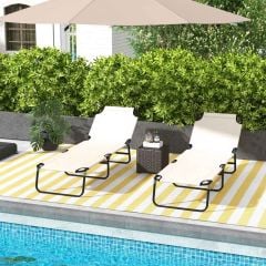 Outsunny Reclining Sun Lounger - Cream White - 84B-442V01CW