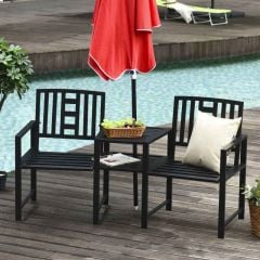 Outsunny 2 Seat Garden Chair Bench Loveseats w/Coffee Table Slatted Design Patio Yard - 84B-494V01