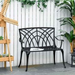 Outsunny 2-Seater Aluminium Garden Bench Decorative Patio Loveseat Ergonomic Armrest - 84B-503