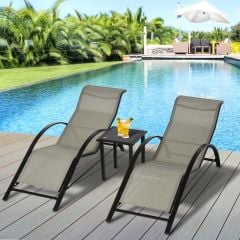 Outsunny 3 Pieces Patio Lounge Chair Set PE Rattan Wicker with Table