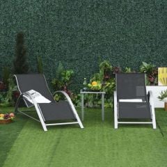 Outsunny 3 Pieces Lounge Chair Set Rattan Garden Sunbathing Chair with Table