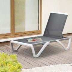 Outsunny Outdoor Chaise Patio Lounge with 5-Level Adjustable Back Wheels Texteline Grey