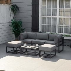 Outsunny 6 PC Outdoor Sectional Sofa Set Aluminum Garden Daybed w/ Coffee Table Footstool