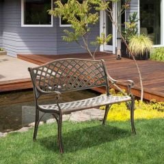 Outsunny Cast Aluminium Outdoor Garden Bench 2 Seater Antique Patio Loveseat Bronze - 84B-744