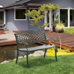 Outsunny Cast Aluminium Garden Bench 2 Seater Antique Loveseat for Outdoor Patio Porch Park Verdigris - 84B-744GN