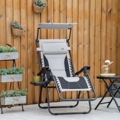 Outsunny Garden Sun Lounger Chair With Sun Shade - Grey - 84B-781V70