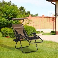 Outsunny Garden Sun Lounger Chair With Sun Shade - Brown - 84B-781V70CF